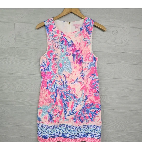 Lilly Pulitzer Pink & Blue Tropical Shift Mini Dress - Picture 2 of 6
